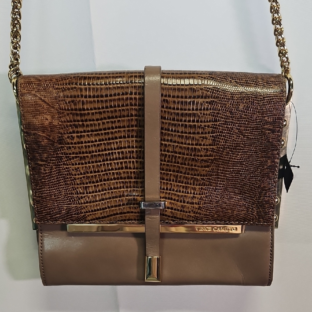 Vince Camuto Brown Reptile Leather Crossbody Bag